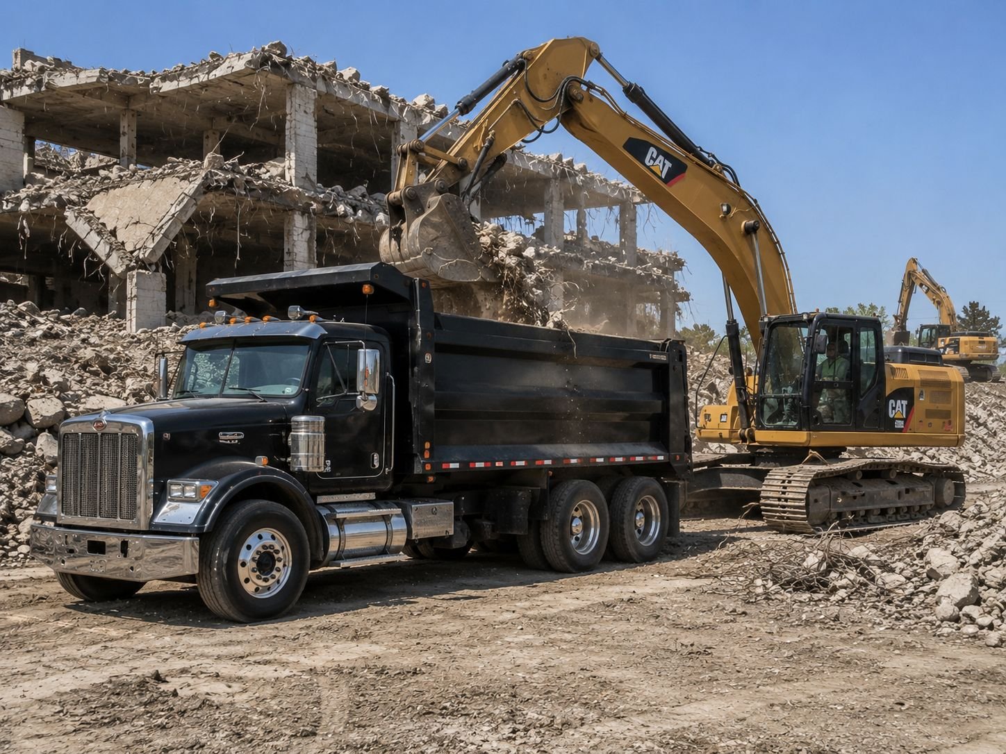 Excavator demolishing a structure